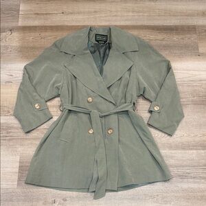 J. McLaughlin Sage Green Brushed Double-Breasted Women's Crop Trench Coat, Size